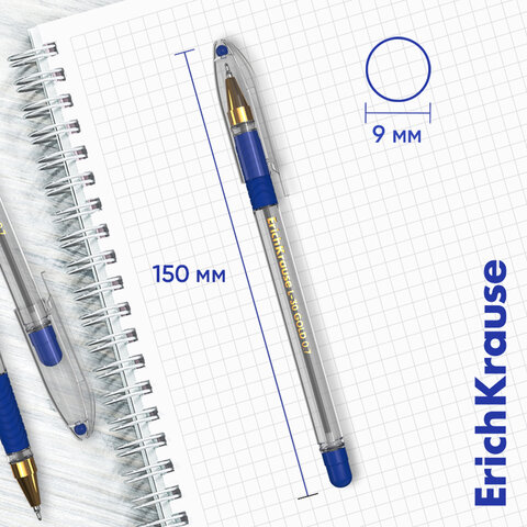 Ручка шариковая масляная с грипом ERICH KRAUSE "L-30" Gold Stick&Grip, СИНЯЯ, 0,7 мм, линия 0,26 мм, 61041