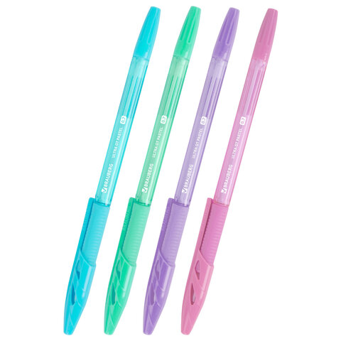 Ручки шариковые с грипом BRAUBERG "ULTRA GT PASTEL", НАБОР 4 ШТУКИ, СИНИЕ, узел 0,7 мм, линия 0,35 мм, 144533