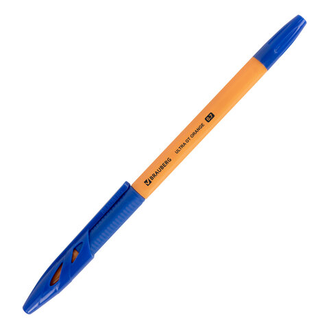 Ручки шариковые с грипом BRAUBERG "ULTRA GT ORANGE", НАБОР 8 ШТУК, СИНИЕ, корпус оранжевый, узел 0,7 мм, линия 0,35 мм, 144530