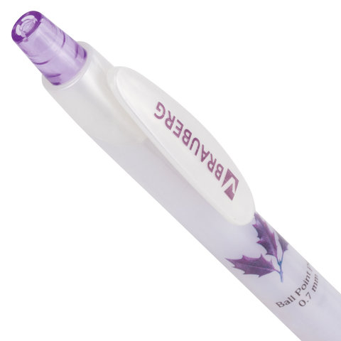 Ручка шариковая автоматическая с грипом BRAUBERG "Herb Time", СИНЯЯ, корпус ассорти, узел 0,7 мм, линия письма 0,35 мм, 141286