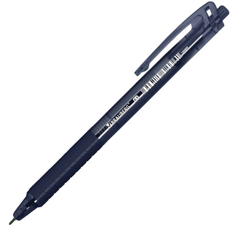 Ручка шариковая автоматическая с грипом BRAUBERG "CLASSIC DARK COLOR", СИНЯЯ, ассорти, пишущий узел 0,5 мм, линия письма 0,35 мм, 144469