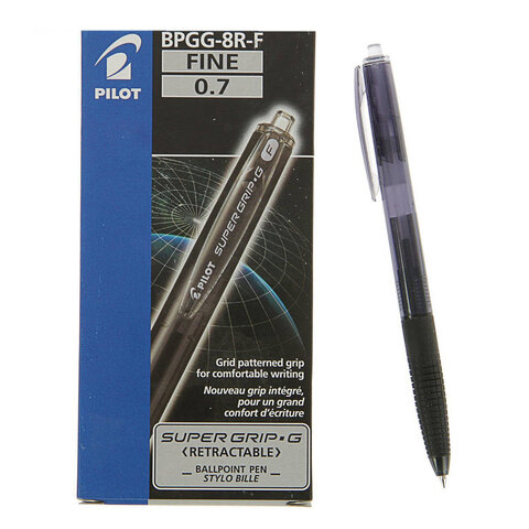 Ручка шариковая автоматическая с грипом PILOT Super Grip G, ЧЕРНАЯ, линия 0,22 мм, BPGG-8R-F B