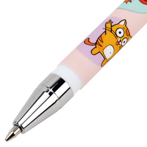 Ручка шариковая с принтом FUNSTER (ФАНСТЕР) STICK "КОТ-ЭНТУЗИАСТ", СИНЯЯ, SOFT TOUCH покрытие, узел 0,7 мм, линия 0,35 мм, 144398