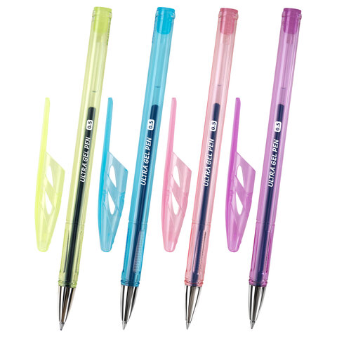 Ручки гелевые "BRAUBERG ULTRA GEL PASTEL", НАБОР 4 ШТУКИ, СИНИЕ, стандартный наконечник 0,5 мм, линия письма 0,35 мм, 144282
