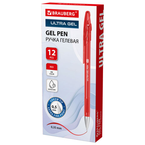 Ручка гелевая BRAUBERG "ULTRA GEL", КРАСНАЯ, стандартный наконечник 0,5 мм, линия письма 0,35 мм, 144267