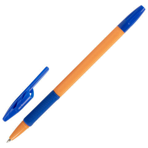 Ручки шариковые с грипом BRAUBERG "ULTRA GT ORANGE", НАБОР 8 ШТУК, СИНИЕ, корпус оранжевый, узел 0,7 мм, линия 0,35 мм, 144530