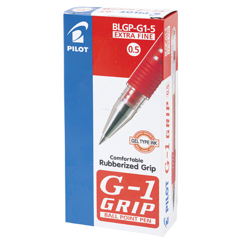 Ручка гелевая с грипом PILOT "G-1 Grip", КРАСНАЯ, корпус прозрачный, узел 0,5 мм, линия письма 0,25 мм, BLGP-G1-5, BLGP-G1-5 R