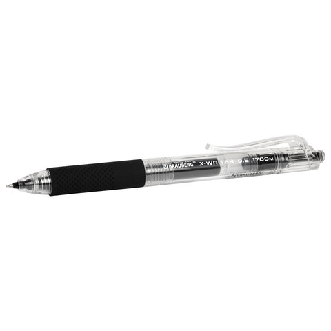 Ручка гелевая автоматическая BRAUBERG "X-WRITER 1700" УВЕЛИЧЕННАЯ ДЛИНА ПИСЬМА 1700 м, ЧЁРНАЯ, игольчатый узел 0,5 мм, линия 0,35 мм, 144472