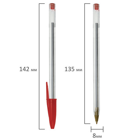 Ручка шариковая STAFF "Basic Budget BP-04", КРАСНАЯ, линия письма 0,5 мм, с штрихкодом, 143870