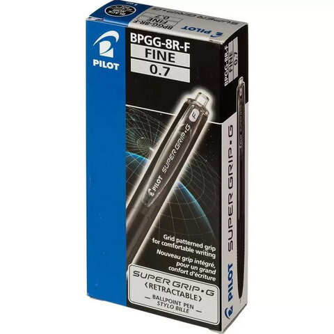 Ручка шариковая автоматическая с грипом PILOT Super Grip G, ЧЕРНАЯ, линия 0,22 мм, BPGG-8R-F B