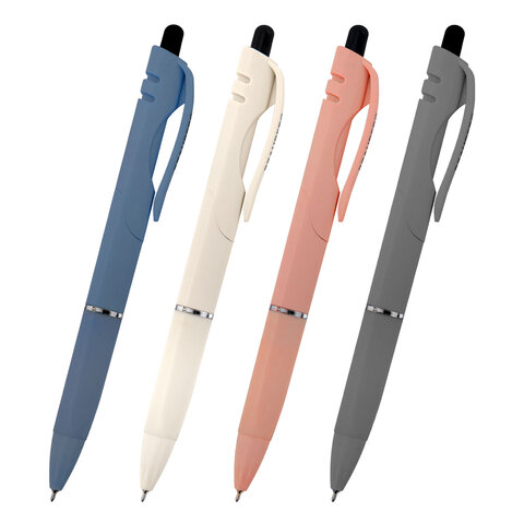 Ручки шариковые автоматические с грипом BRAUBERG "MORANDI COLOR", СИНИЕ, НАБОР 4 ШТ., пишущий узел 0,5 мм, линия письма 0,3 мм, 144495