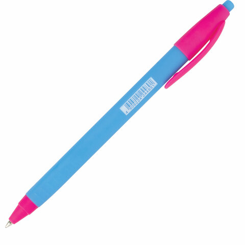 Ручка шариковая масляная автоматическая BRAUBERG "Delta Mix", СИНЯЯ, корпус soft-touch ассорти, узел 0,7 мм, линия письма 0,35 мм, 143340