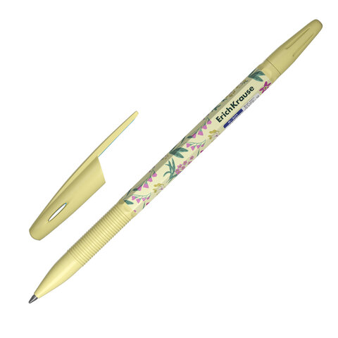 Ручка шариковая ERICH KRAUSE "R-301 Stick Floral" СИНЯЯ, синяя, корпус ассорти, линия 0,35 мм, 63077