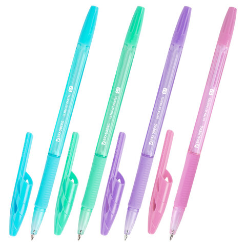 Ручки шариковые с грипом BRAUBERG "ULTRA GT PASTEL", НАБОР 4 ШТУКИ, СИНИЕ, узел 0,7 мм, линия 0,35 мм, 144533