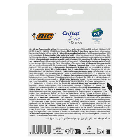 Ручки шариковые BIC "Orange Fine", НАБОР 8 шт., СИНИЕ, линия письма 0,3 мм, пакет, 919228/516351