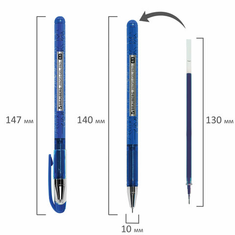 Ручка гелевая BRAUBERG "Profi-Gel PRO", СИНЯЯ, линия письма 0,4 мм, игольчатый наконечник 0,5 мм, печать на корпусе, 144125
