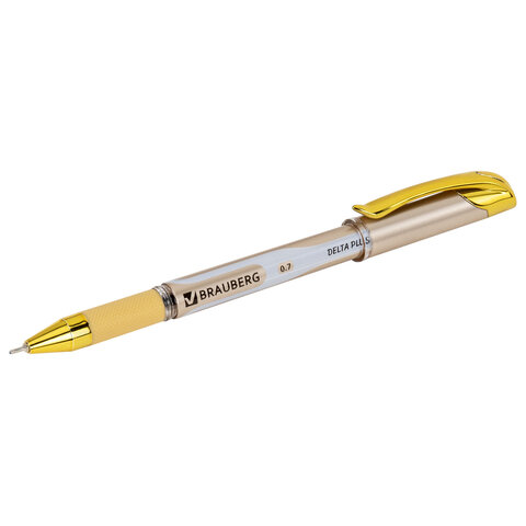 Ручка шариковая масляная с грипом BRAUBERG "Delta Plus Gold", СИНЯЯ, пишущий узел 0,7 мм, линия письма 0,35 мм, 144256