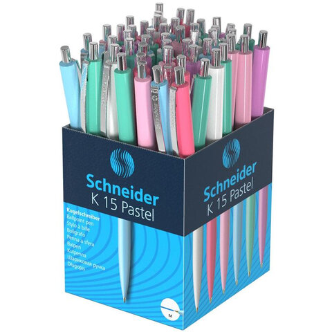 Ручка шариковая автоматическая SCHNEIDER (Германия) "K15 Pastel", СИНЯЯ, пастель ассорти, узел 1 мм, 130840