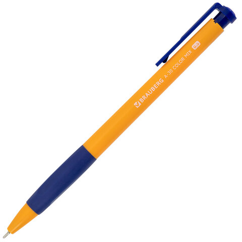 Ручки шариковые автоматические BRAUBERG A-30 COLOR MIX "WRITING 3.0", КОМПЛЕКТ 12 ШТ., СИНИЕ, узел 0,5 мм, линия 0,25 мм, 144342