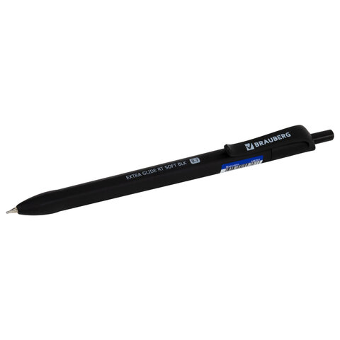 Ручка шариковая масляная автоматическая BRAUBERG "Extra Glide RT SOFT BLK", СИНЯЯ, игольчатый наконечник 0,7 мм, линия 0,5 мм, 144261