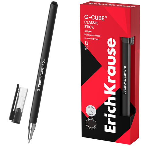 Ручка гелевая ERICH KRAUSE "G-cube", ЧЕРНАЯ, корпус черный, игольчатый узел 0,5 мм, линия письма 0,4 мм, 46447