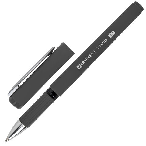 Ручки шариковые с грипом BRAUBERG "VIVID", НАБОР 3 ШТУКИ, СИНИЕ, SOFT TOUCH покрытие, узел 0,7 мм, линия письма 0,35 мм, 144401
