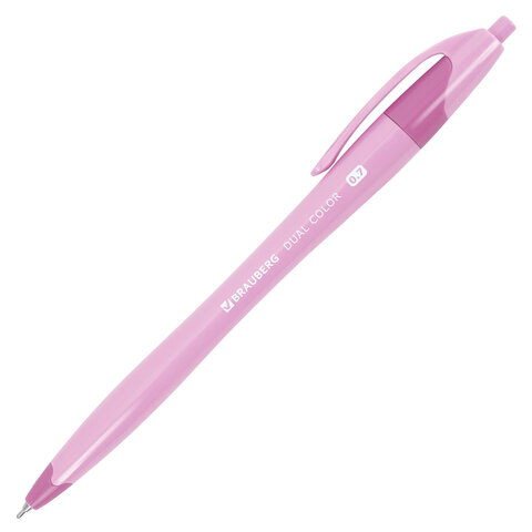Ручка шариковая автоматическая масляная BRAUBERG "DUAL COLOR", СИНЯЯ, игольчатый наконечник 0,7 мм, линия письма 0,35 мм, 144327