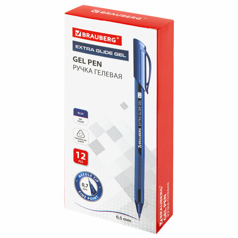 Ручка гелевая BRAUBERG "Extra Glide Gel", СИНЯЯ, трехгранная, игольчатый наконечник 0,7 мм, линия 0,5 мм, 144076