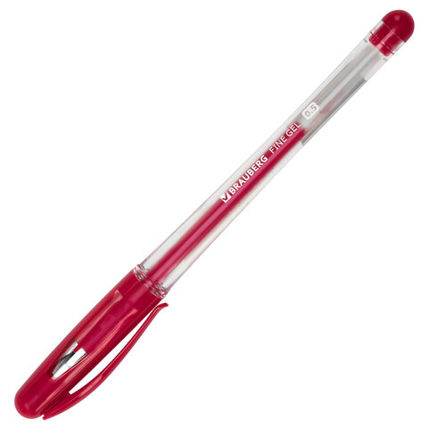 Ручка гелевая с грипом BRAUBERG "Fine Gel", КРАСНАЯ, игольчатый узел 0,5 мм, линия письма 0,35 мм, 141181
